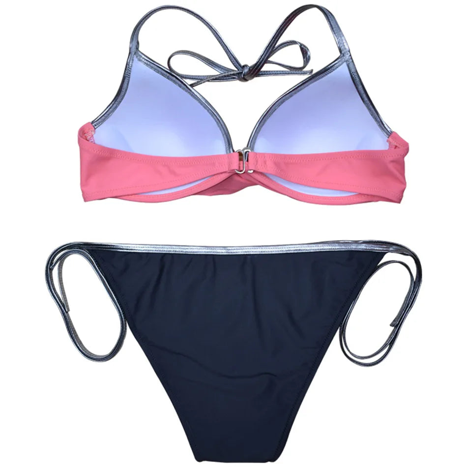 Neon Strip Swimsuit Women 2026 Sexy 2-piece Low Waist Bikini Sexy V-neck Suspender Backless Swimwear Summer Beach Bathing Suit