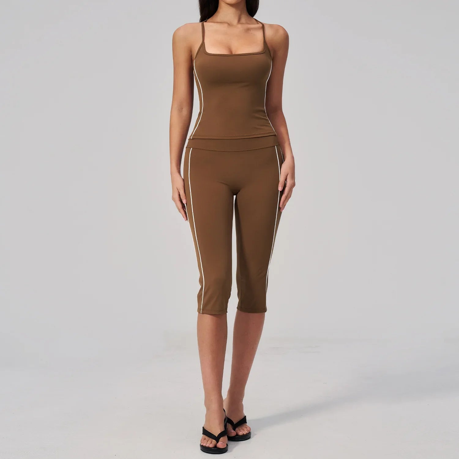 Women's 2 Piece Yoga Set Summer Brushed Color-Block Slim Sports Tank Top High Waist Pants Gym Running Fitness Suits Tracksuit