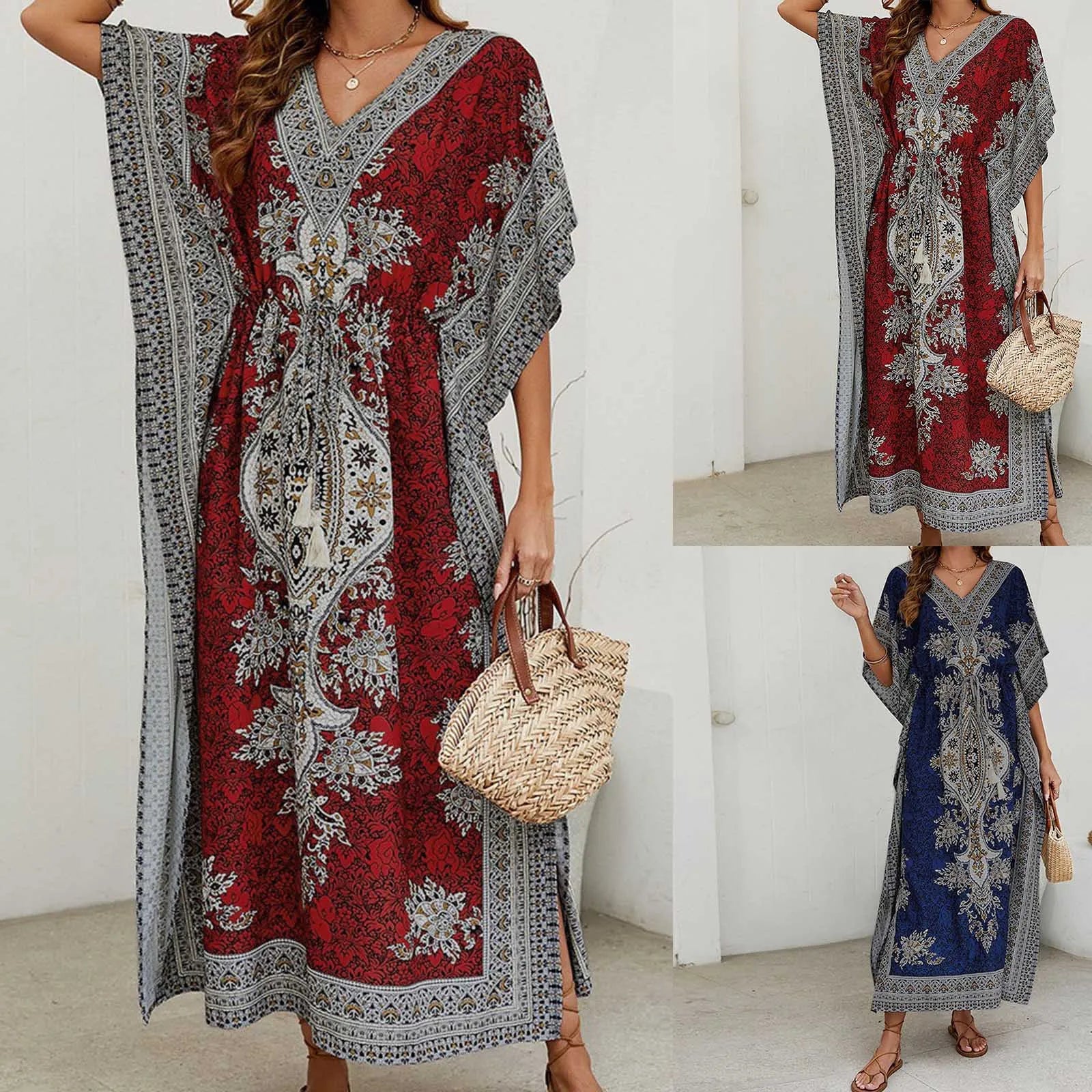 Dresses For Womens Kimono Style Vintage Printed Loose Summer Beach Clothes Personality Weastern Funny Women Dresses Casual