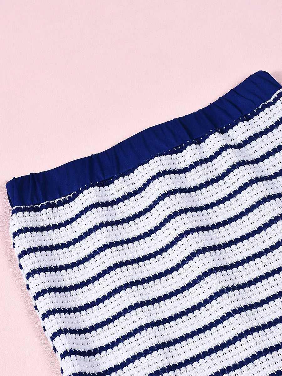 Summer slim temperament hot girl striped halterneck backless skirt suit vest casual suit