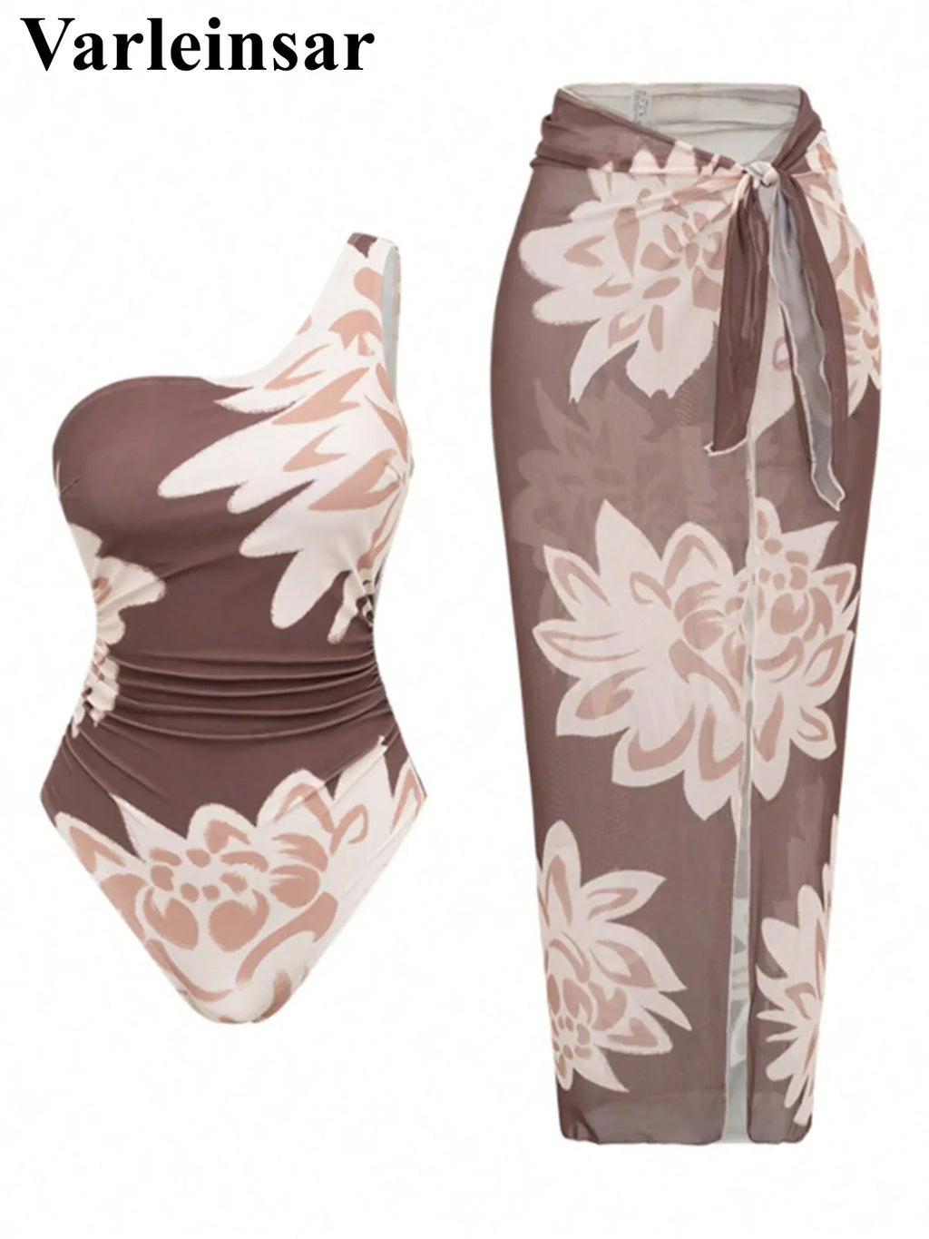 S - XL New With Skirt Printed One Shoulder Women Swimwear One Piece Swimsuit Female High Leg Cut Bather Bathing Suit Swim V8017