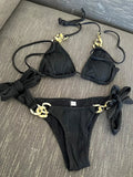 Halter Metal Rings Bikinis Wrinkled Bikini Female Swimsuit Women Swimwear Two-pieces Bikini Set High Cut Bathing Suit Swim Lady