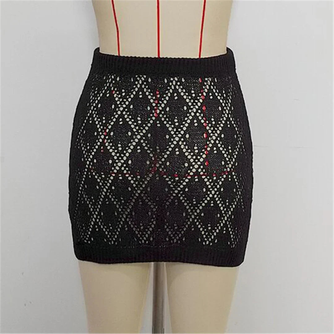 Sexy Hollow Out Crochet Knitted Tunic Beach Cover Up Cover-ups Beach Dress Beach Wear Beachwear Mini Skirt Female Women K6587