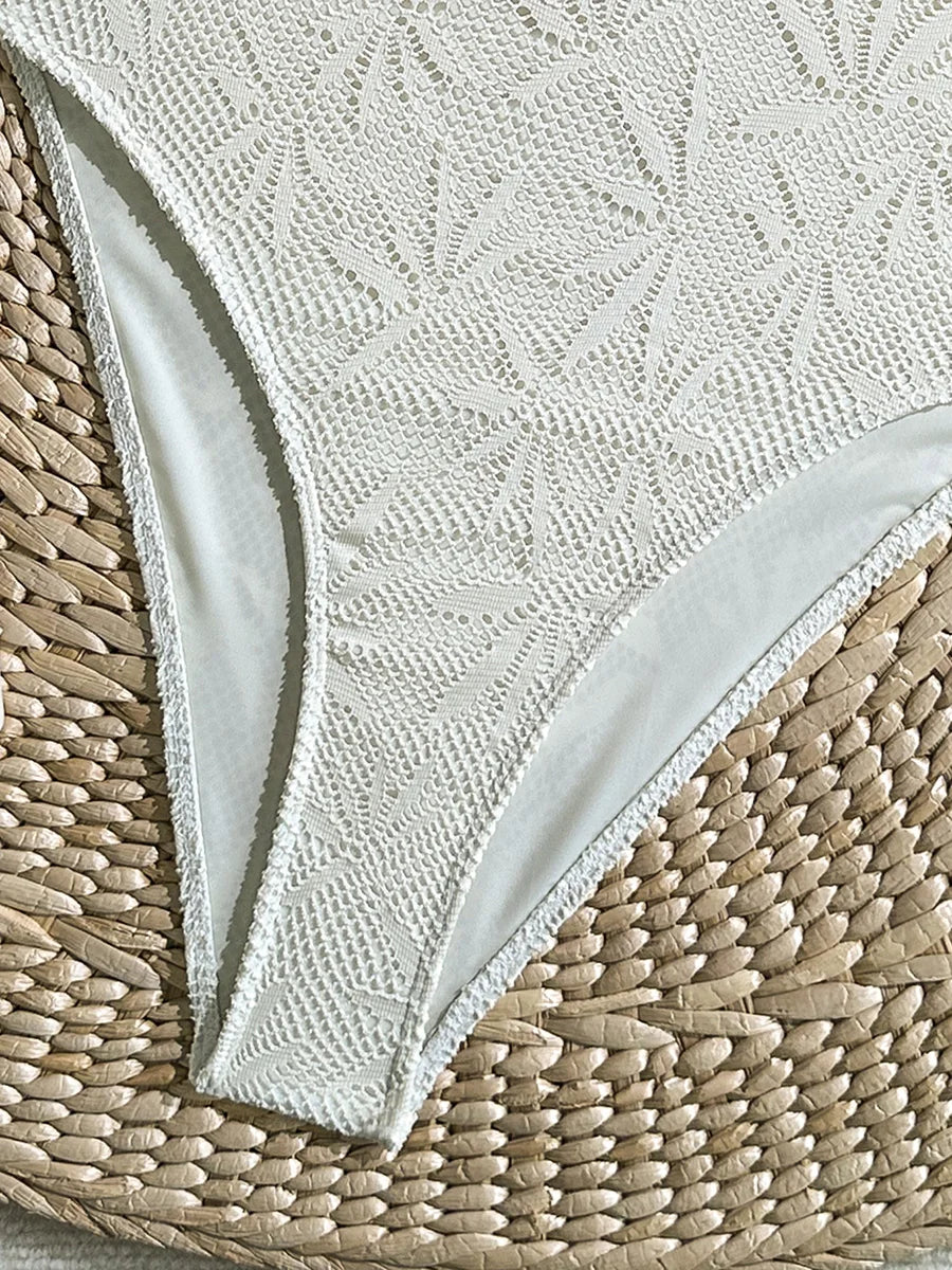 Leaves Printed Mesh Hollow Out Women Swimwear One Piece Swimsuit Female Monokini High Leg Cut Bather Slim Bathing Suit Swim Lady