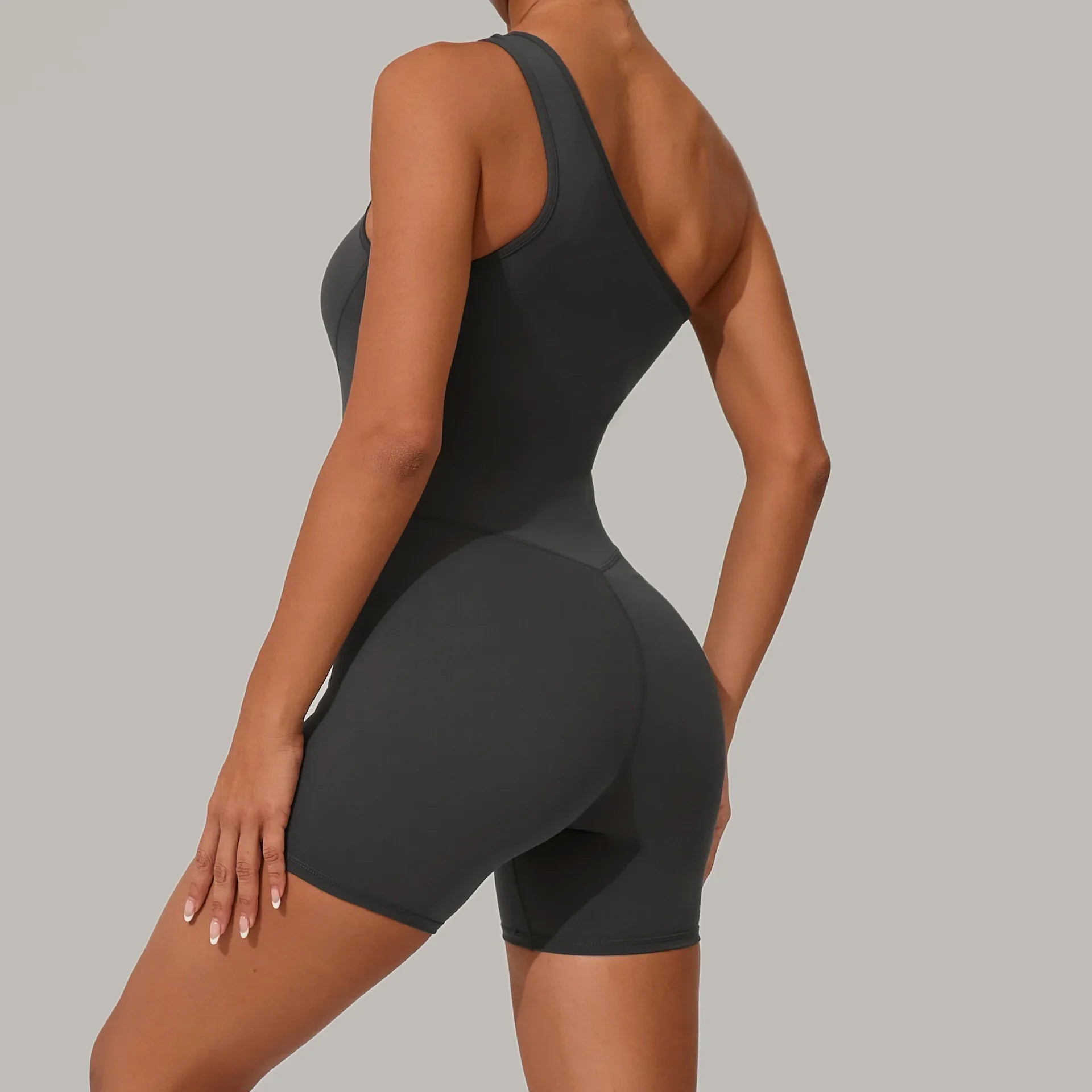 Summer One Shoulder Yoga Short Jumpsuit Women Sexy Cut Out Backless Scrunch Booty One Piece Suit Gym Workout Fitness Clothes