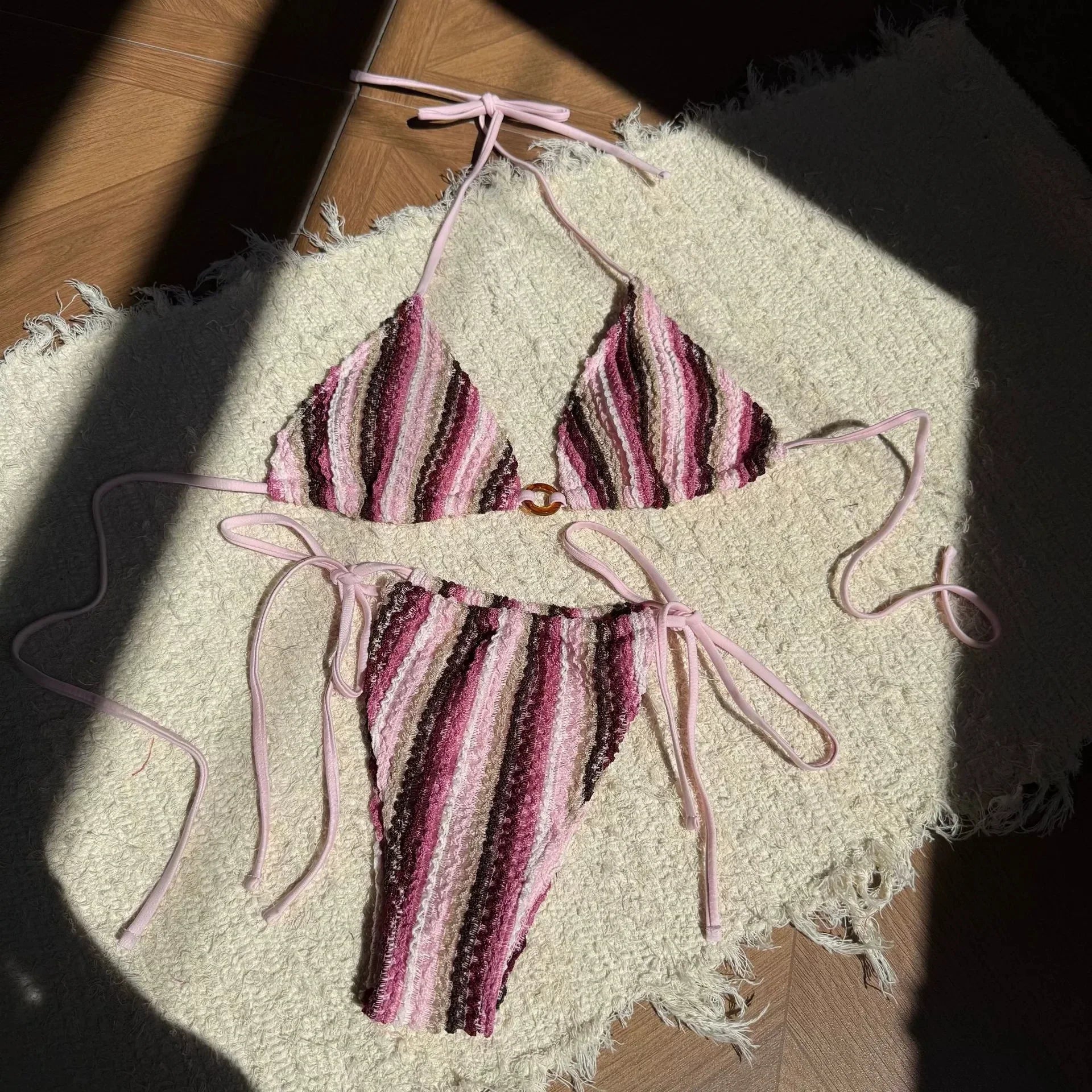 DEKA Tie-Up Bikini Set Bathing Suit Beachwear Women Sexy Swimsuits Halter Swimwear Padded Bra Thong Bottoms Female Bikin