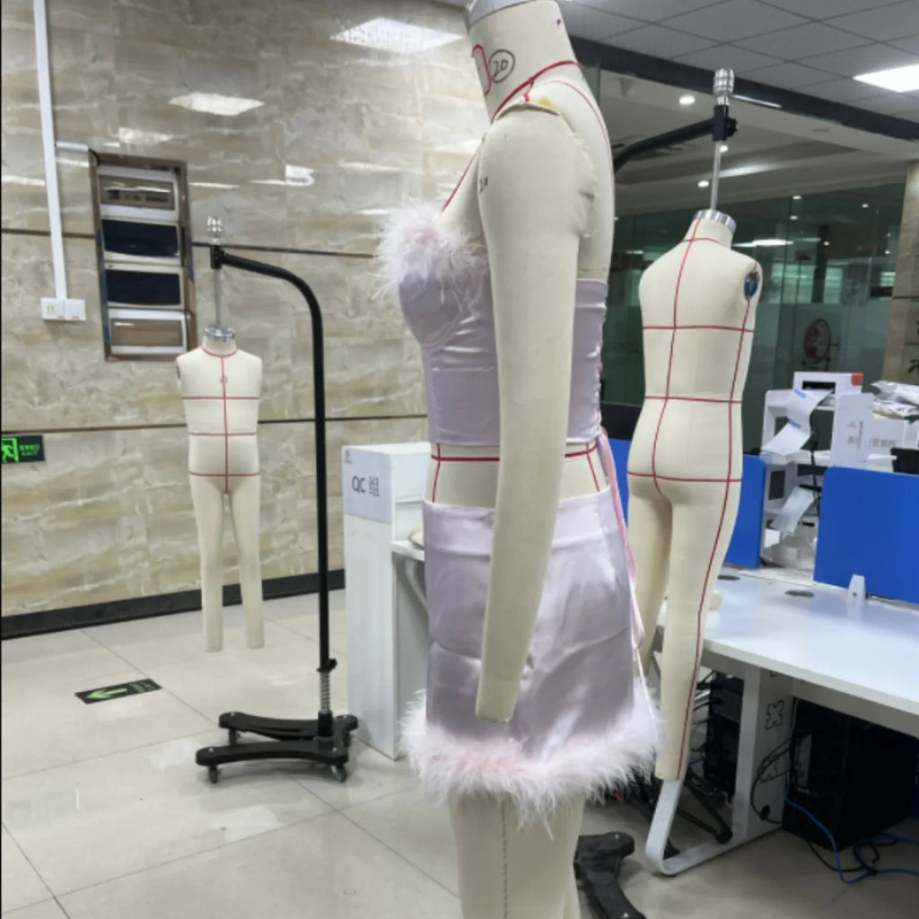 Solid Color Summer Sets for Women Sleeveless Back Bandage Feather Trim Bustier Tops and Mini Pencil Skirts Fashion Suits
