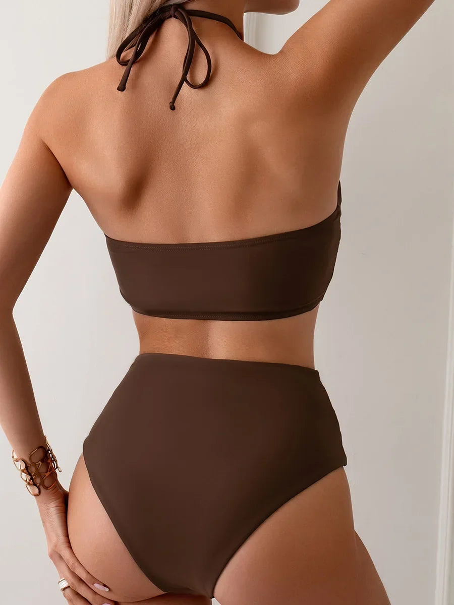 Wrinkled Halter High Neck Bikinis 2026 Female Swimsuit High Waist Bikini Women Swimwear Two-pieces Bikini Set Bathing Suit Swim