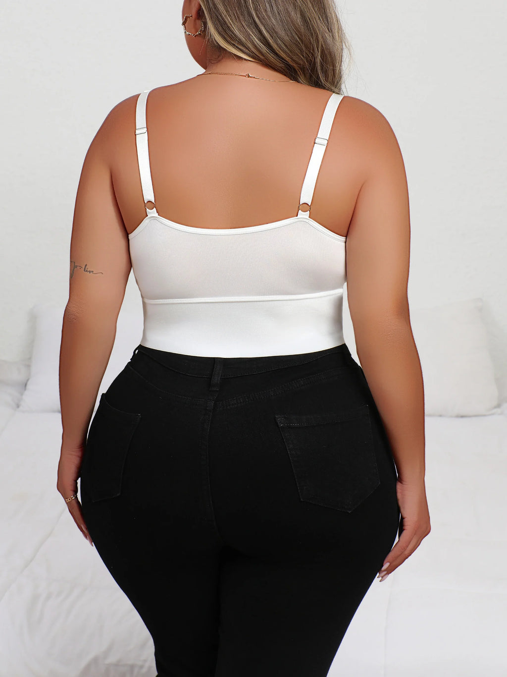 Plus Size Deep V Lace Lingerie, Sheer Plunge Bra with Front Zip, Open Back & Shaping Support