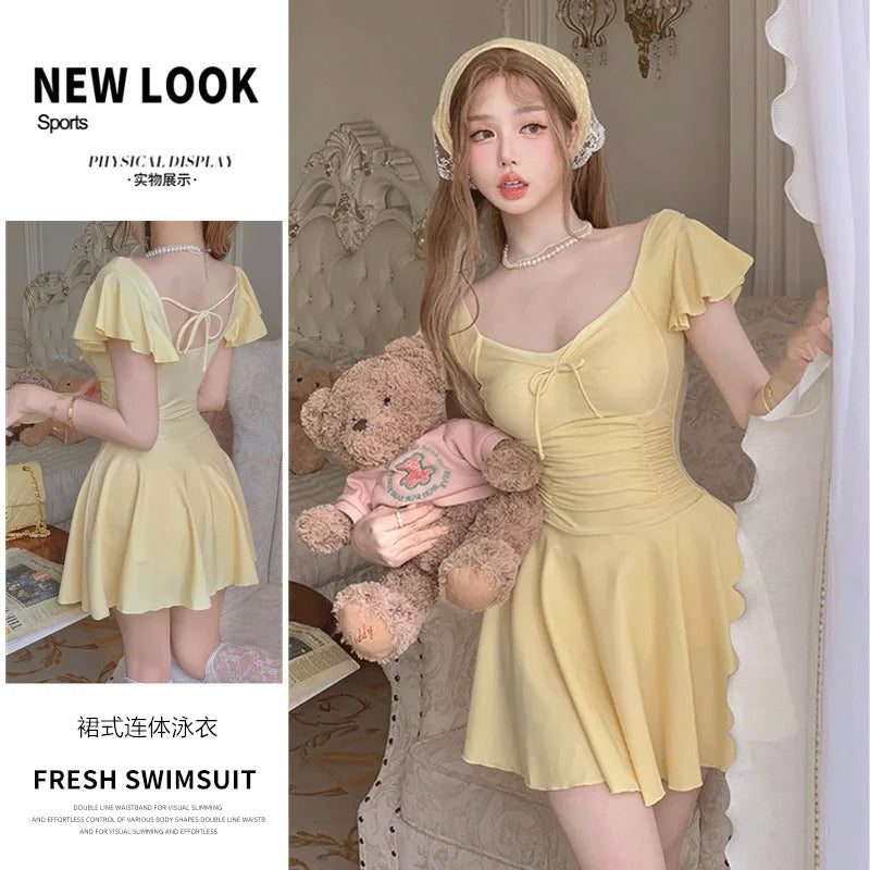 Jumpsuit Style Swimsuit for Women Slimming Down and Covering The Belly with Small Chest Gathering Together for Vacation Swimsuit
