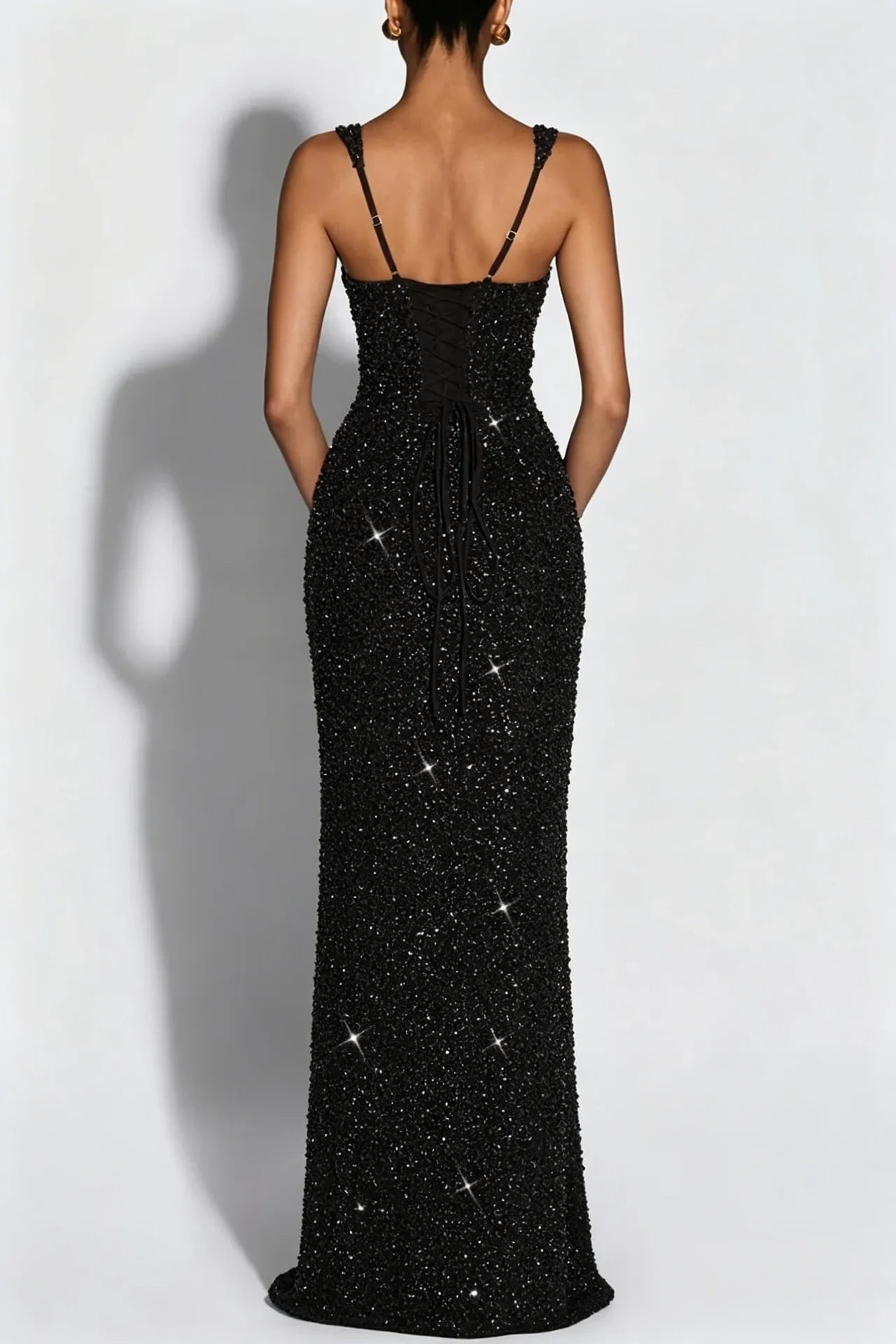 Women's Sequin Maxi Dress Burgundy Square Neck Sleeveless Bodycon Evening Gown Formal Party Prom Cocktail Mermaid Long Dresses