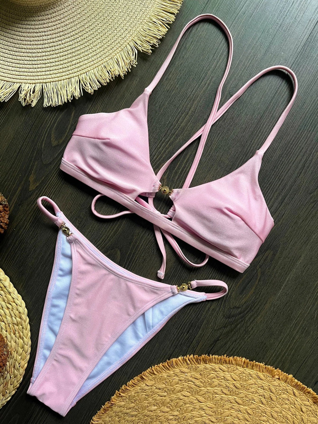 Cross Back Hollow Out Bikini Female Swimsuit Women Swimwear Two-pieces Bikini Set High Leg Cut Bather Bathing Suit Swim Lady