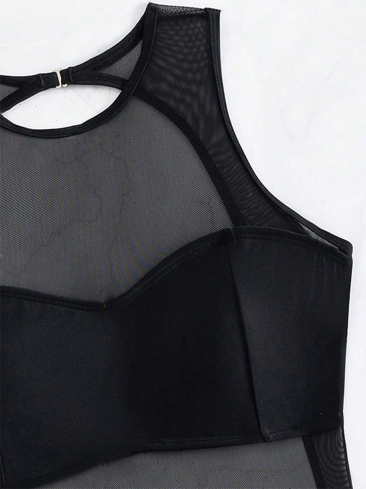 Sexy See Through Black Mesh Sheer Women Swimwear One Piece Swimsuit Female Monokini Backless Bathing Suit Swim Beach Wear Lady