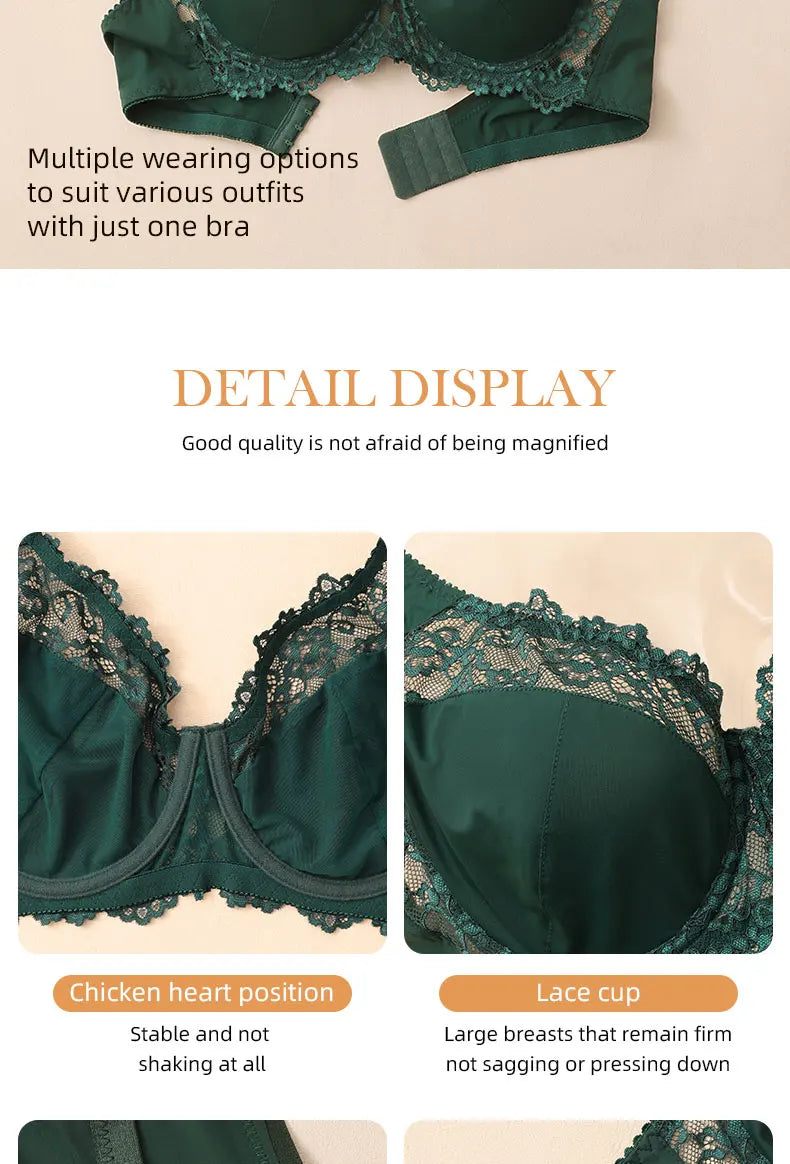 Elegant Womens Lace Bra Hollow Out Design Underwire Support Sexy Lingerie BH Tops Underwear  Plus Size A B C D E Cup