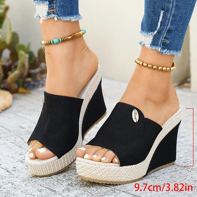 Vinatge Chunky Platform Sandals Women 2026 Summer Peep Toe Wedges Slippers Woman Plus Size 42 Thick High Heels Sandles Female
