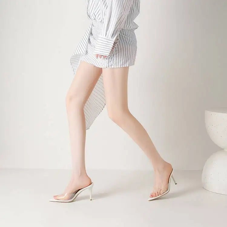 Spring and Summer New Style Fashion High Heels Women's Slippers Pointed Tip Concise Sexy Party Women's Shoes High 8cm Size 35-43