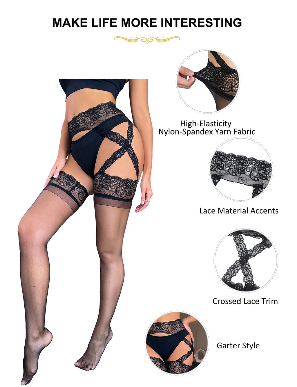Luxury Lace Pantyhose Garter Belt Tights Cross Lace Waistband High Elastic Sexy Stockings Women Fashion Hosiery Plus Size XS-5XL
