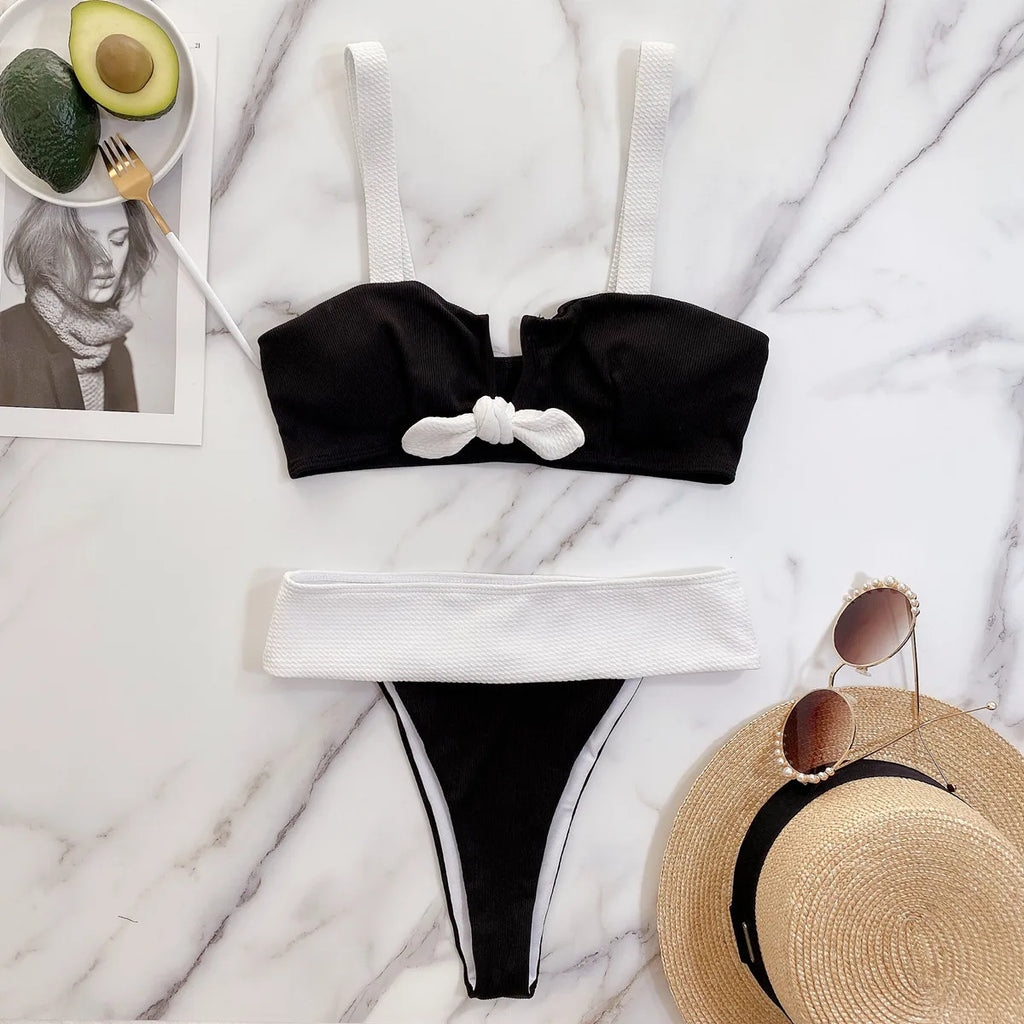 Bikini 2026 Sexy Swimwear Swimsuit Women Push Up Patchwork V-neck Bowknot Bikinis Set Bathing Suit Beach Bikini Banadores Mujer