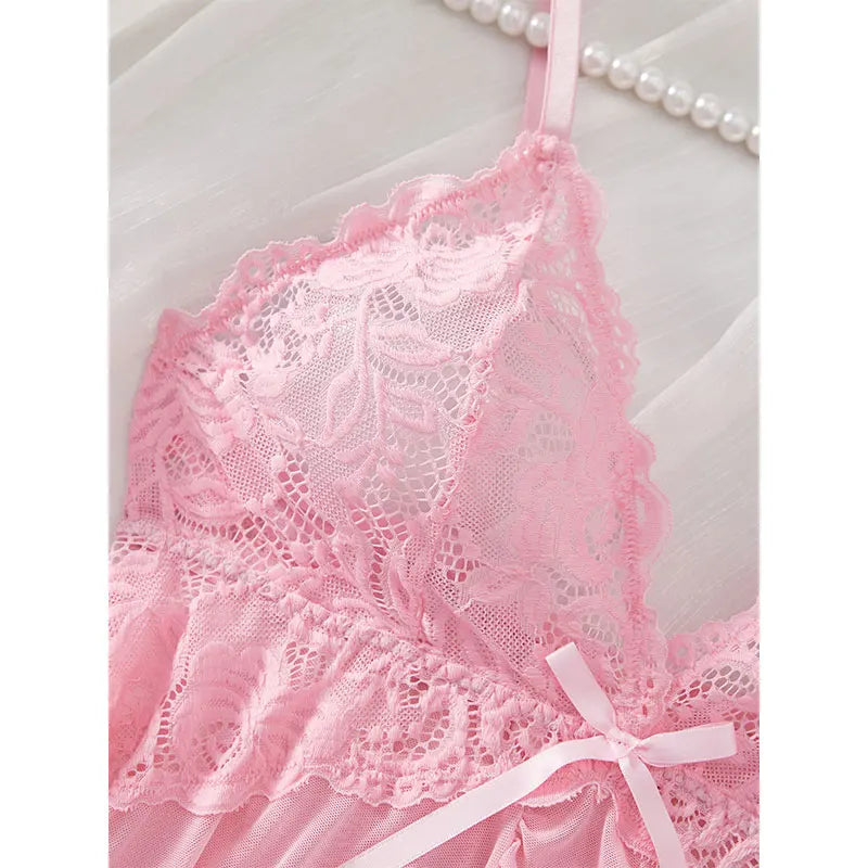 V-neck Luxury Pajama Set With Thong Women Nightgown For Sleeping Hot Femme Sleepwear Summer Sleeveless Sleep Dress Holiday Gifts