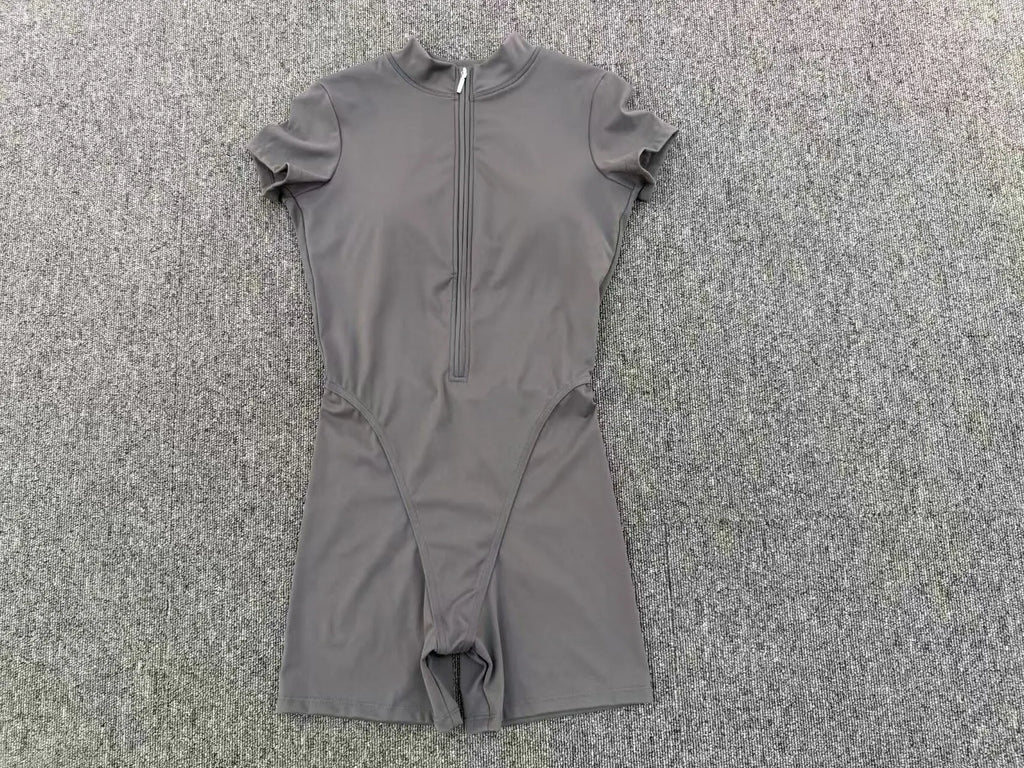 Half-zipper Slimming Yoga Jumpsuit Women Hollow Out Backless Sports One Piece Suits Short Sleeve Butt Lifting Tight Overalls