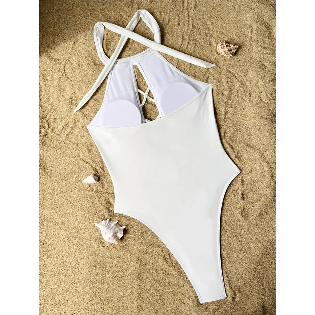S - XL 7 Colors Lace Up High Neck Full Back Women Swimwear One Piece Swimsuit Female High Leg Cut Bather Bathing Suit Swim V6272