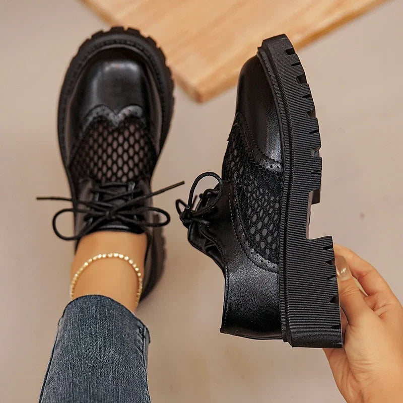 Pu Leather Platform Oxford Shoes Women 2026 Plus Size 42 Lace-Up Single Shoes Woman Comfort Non Slip Thick Sole Student Shoes