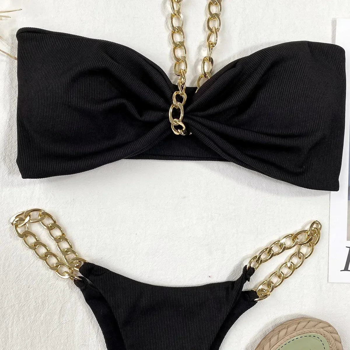 Bikini 2026 Sexy Black Chain Strap Halter Swimwear Swimsuit Women Bikinis Set Bathing Suit Beach Bikini Female Biquinis Feminino