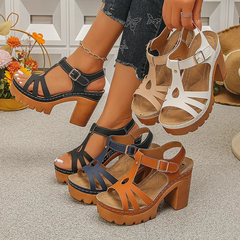 Ankle Buckle Thick High Heels Sandals Women Summer Plus Size Platform Rome Sandals Woman 2026 Super High Heeled Sandalias Mujer