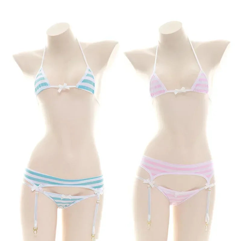 Sexy Lolita Kawaii Mini Bra Panties Set Triangle Micro Bikini Set Women Japanese Anime Bathing Suit Highcut Swimwear