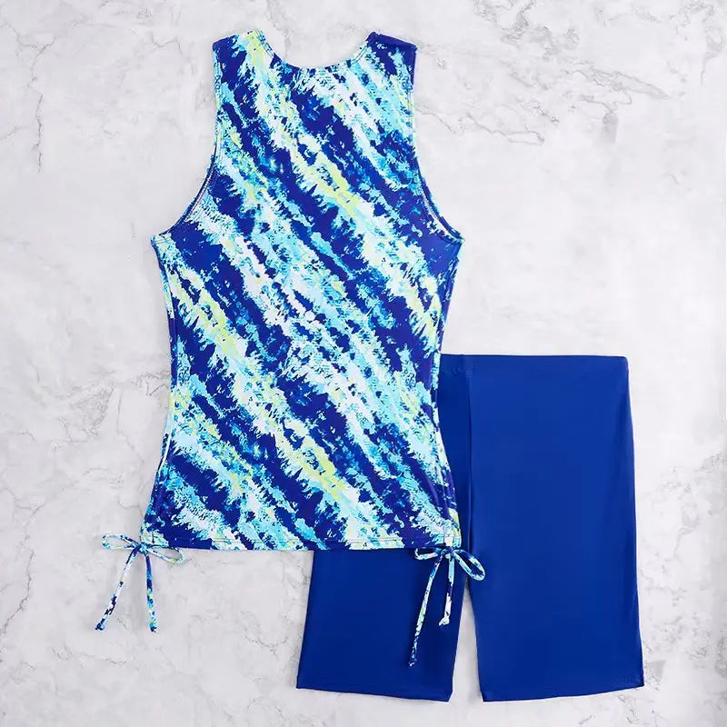 2026 Printed Tankini Set Two Pieces Swimsuit Women Drawstring Swimwear Female & Long knee Shorts Bathing Swimming Swim Suit