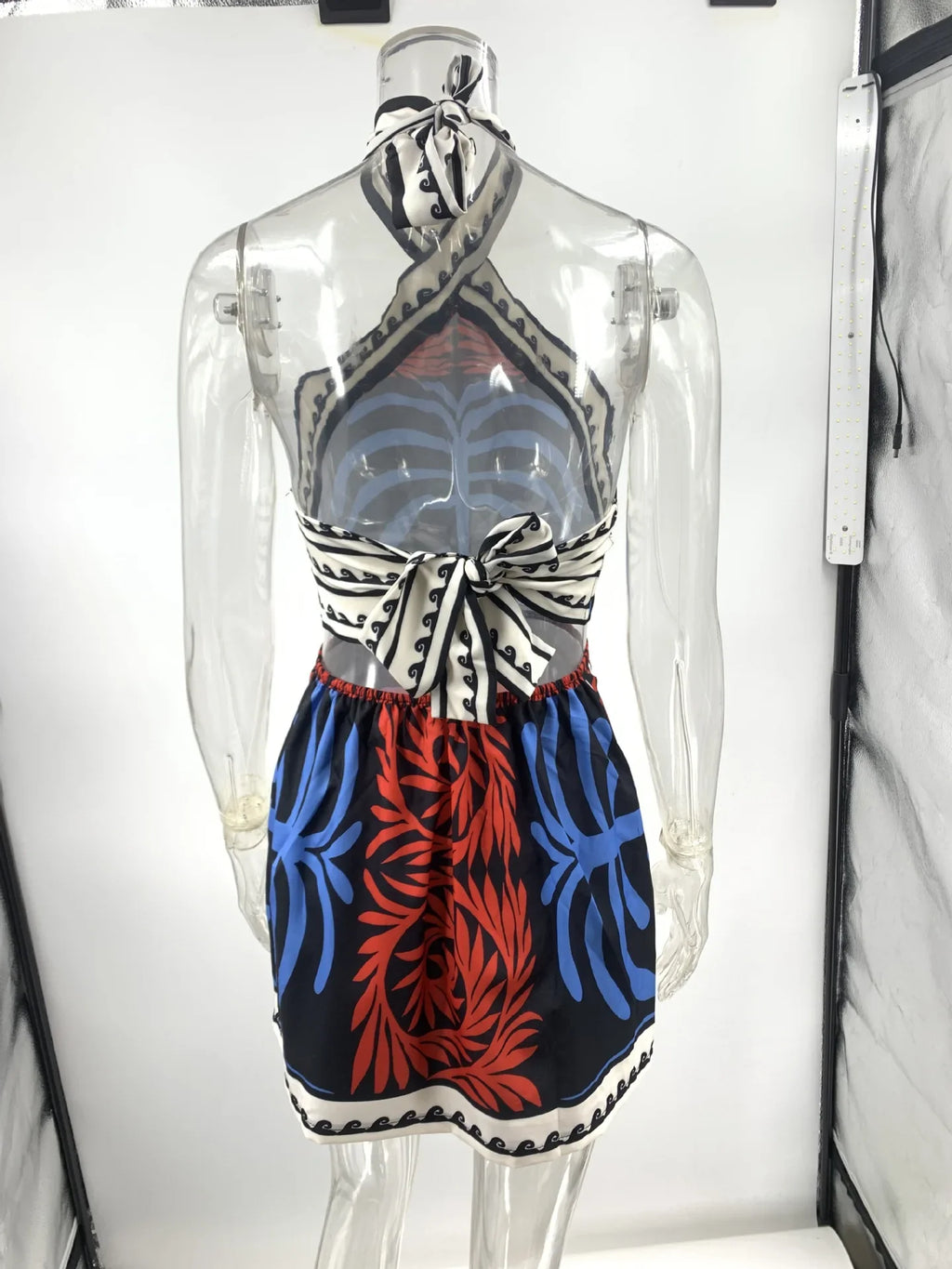 Bohemian Print Halter Neck Mini Dresses Women Sexy Backless Leace-up Beach Vacation Dress Fashion Beachwear Vestidos Summer New