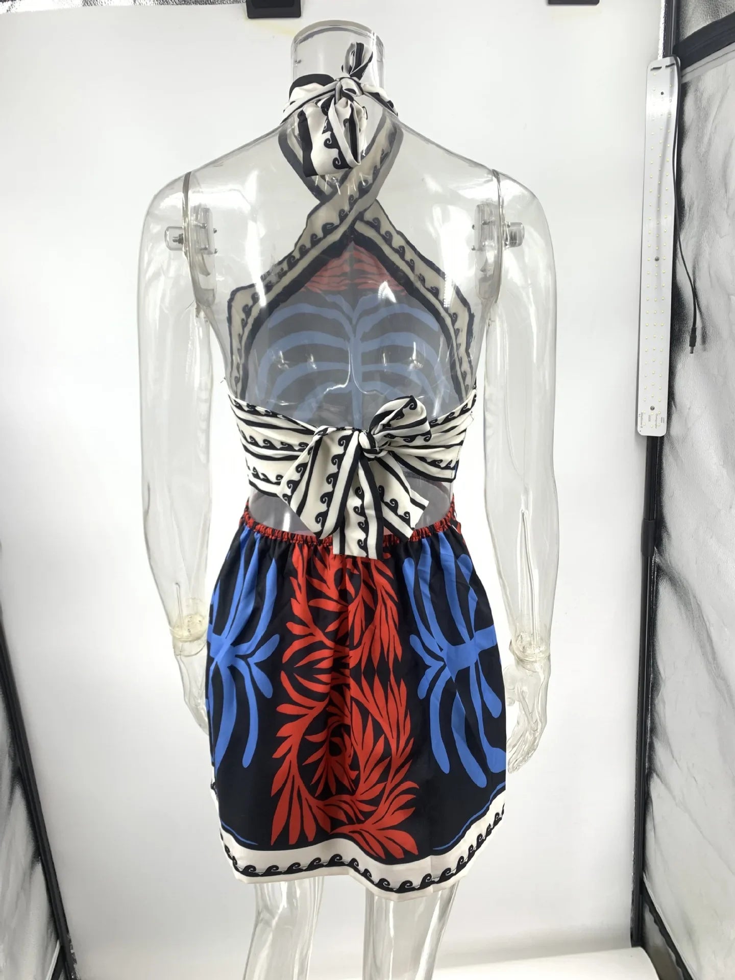 Bohemian Print Halter Neck Mini Dresses Women Sexy Backless Leace-up Beach Vacation Dress Fashion Beachwear Vestidos Summer New