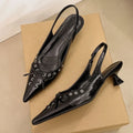 2026 Size 42 Vintage y2k Flowers Black Pointy Toe Slingback Pumps Cross-strap Summer 5cm Kitten Heels White Lady Shoes Women