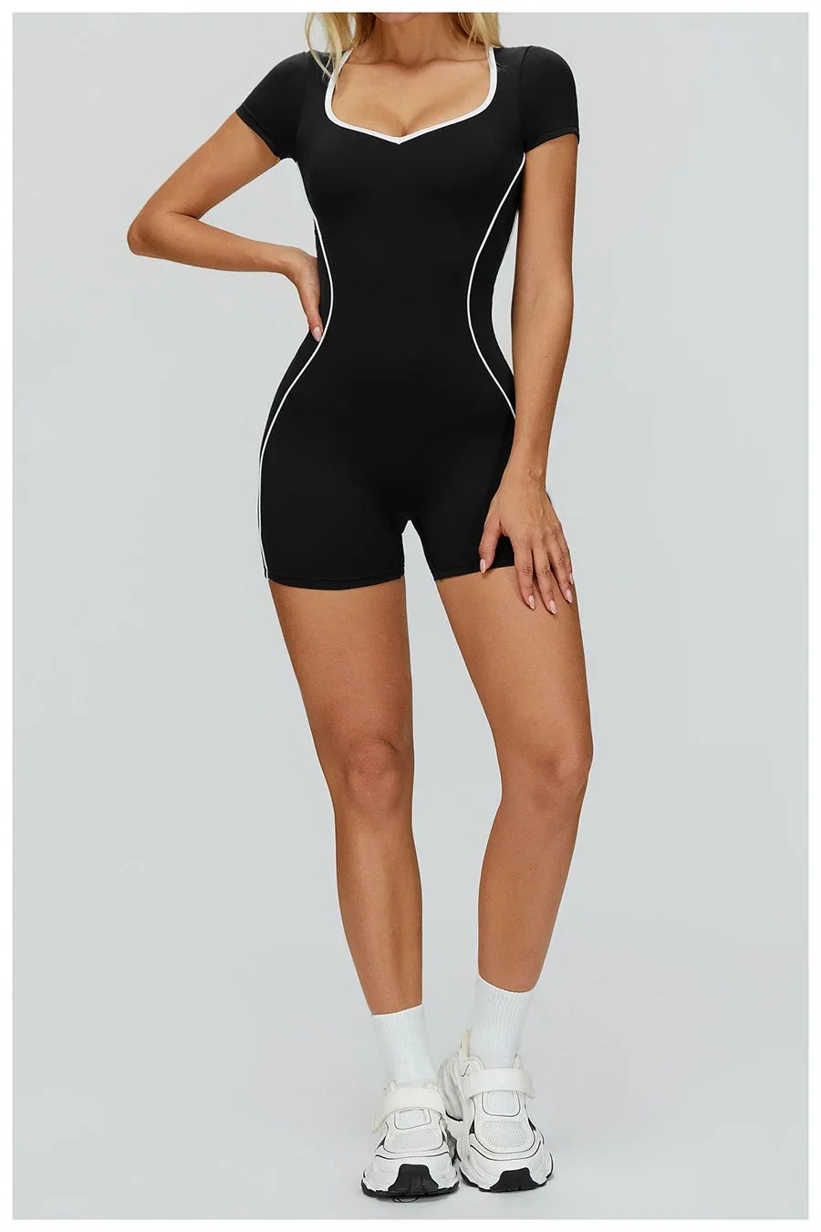 New Jumpsuit Yoga Shorts Backless Hollow Fitness Sportswear Workout Leggings One Piece Suits Sports Bodysuit Gym Women Clothes