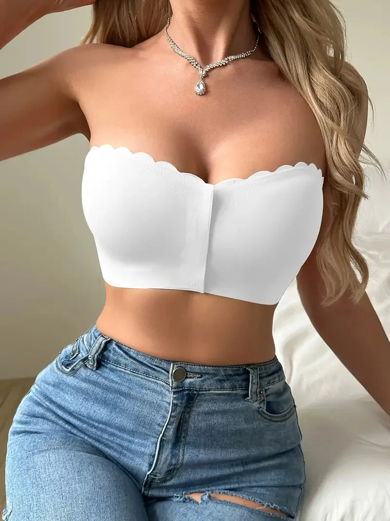 Solid Seamless Strapless Front Closure Wireless Strapless Bra, Sexy Comfy Push Up Bra, Women's Lingerie & Underwear