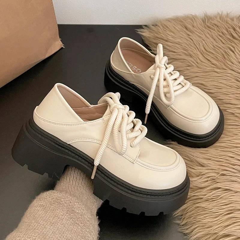 Elegant Lace-Up Platform Loafers for Women 2026 British Style High Heels Oxford Shoes Woman Preppy Style Pu Leather Shoes Female