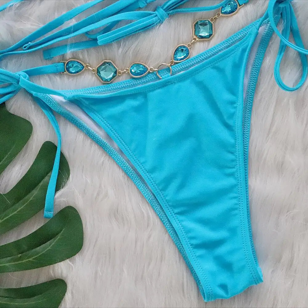 DEKA Brazilian Diamond Bikini Set Women Halter Blue Swimwear Female Swimsuit Bandage Bikini Set  Bathing Suit Swim Beach Wear