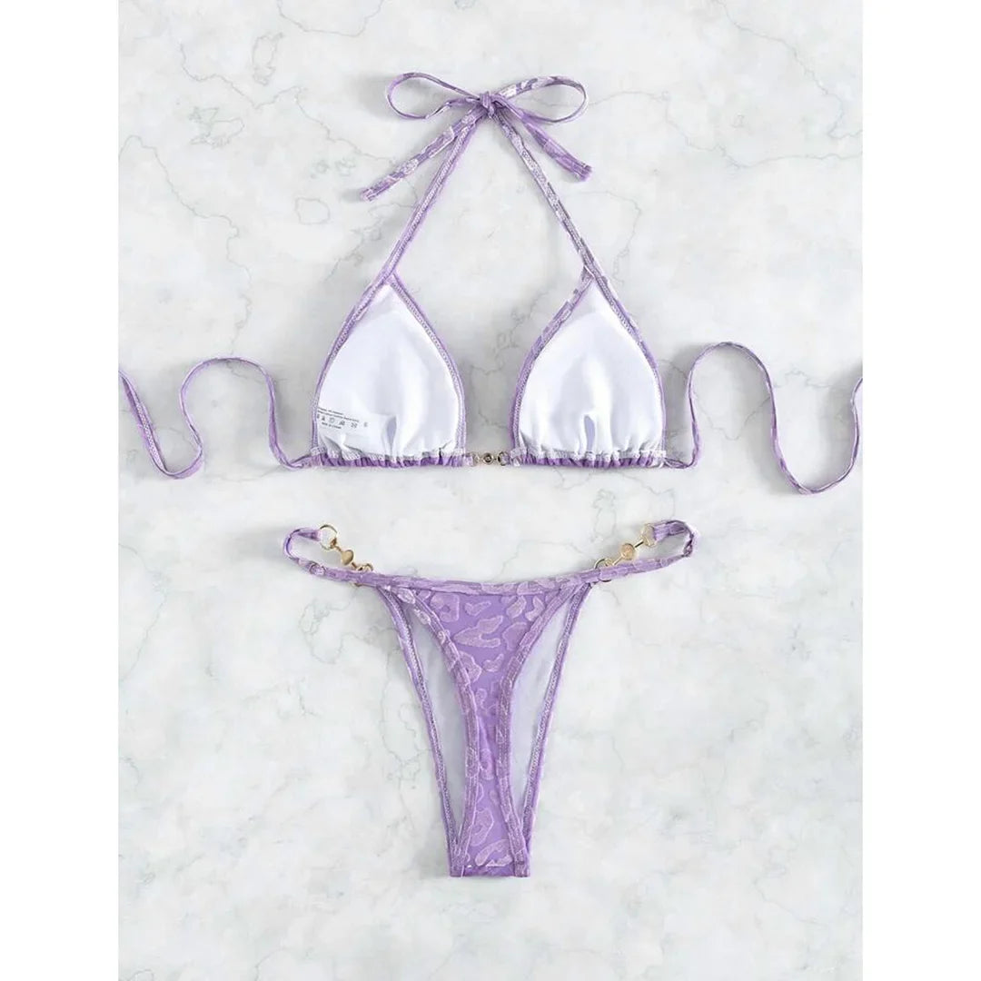 S- XL Leopard Halter Mini Micro Thong Bikini Women Swimwear Female Swimsuit Two-pieces Bikini Set Bather Bathing Suit Swim V5207