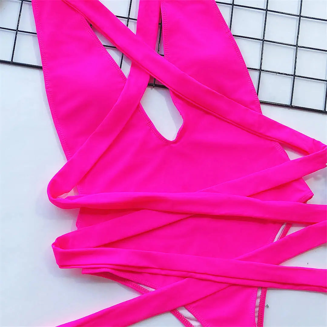 New Sexy Long Wrap Around Deep V One Piece Swimsuit Women Swimwear Female High Cut Monokini Bather Bathing Suit Swim Lady V1639B