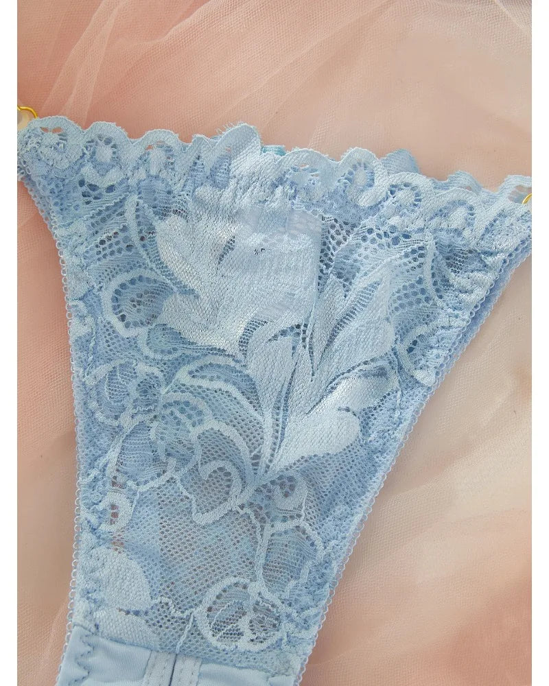 Toucheart Adult Sexy Lingerie Set Low-Cut Breast-Exposing Lace Embroidery See-Through Sexy Open-Back No-Removal Wear Underwear
