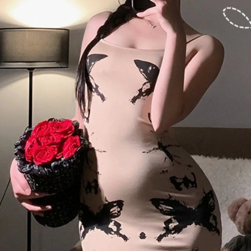 Sexy Sweet And Spicy French Style Women's Tight-Fitting Bodycon Strap Dress Backless Deep V Suspenders Sleeveless Dress CEB7