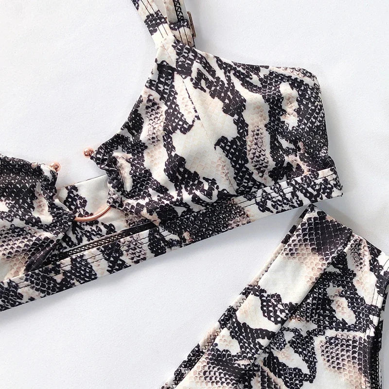SnakeSkin Female Swimsuit High Waist Bikini Women Swimwear Two-pieces Bikini Set Hollow Out Bathing Suit Swim Wear Beachwear