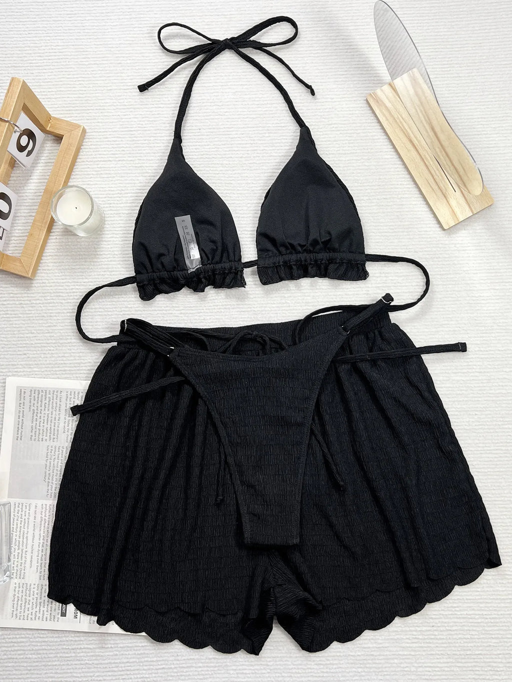 DEKA  Women 3 Piece Bikinis Set Halter String Push Up Swimsuit Backless Cute Beach Outfit Bathing Suit Swimwear Biquinis