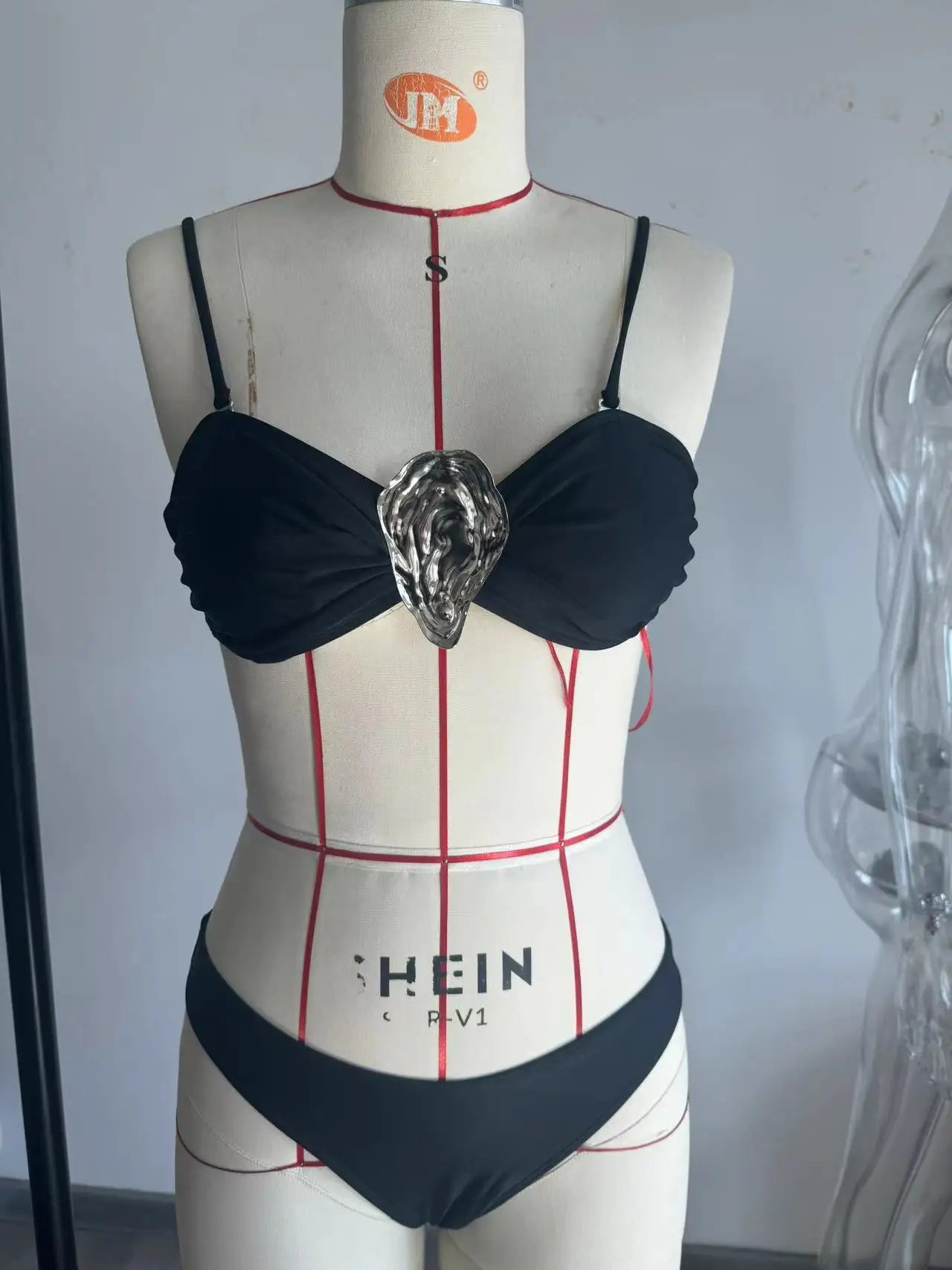2025 New Sexy Tube Top Bikini set and Skirt Swimwear Women Metal Decoration Bodysuit Lace-up Bathing Suit Beachwear Biquini