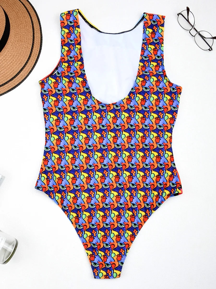2026 Printed High Neck One Piece Swimsuit Women Brazilian Swimwear Female Bather Halter Bathing Suit Swim Wear Monokini Lady