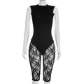 FDYOUI Women's Backless Sleeveless Bodysuits 2026 Summer Sexy Buttons Hollow Out Lace Jumpsuits Night Club Overalls Black Red