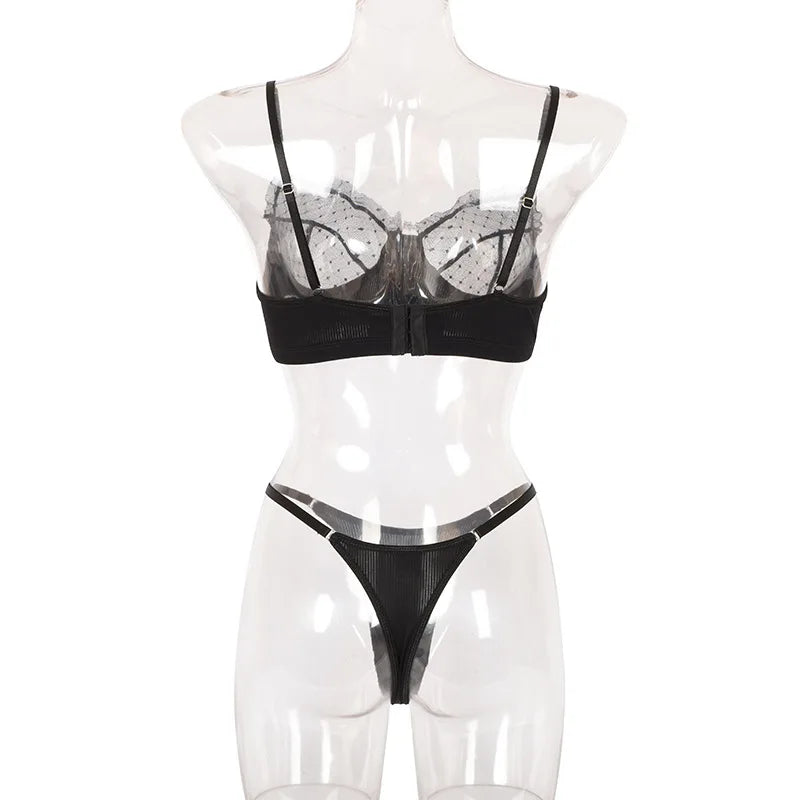 Flounce Sexy Lingerie Lace Bra Set Transparent Underwear Hot Erotic Lingerie Set Push Up Bra And Panty Set Porno Briefs Sets
