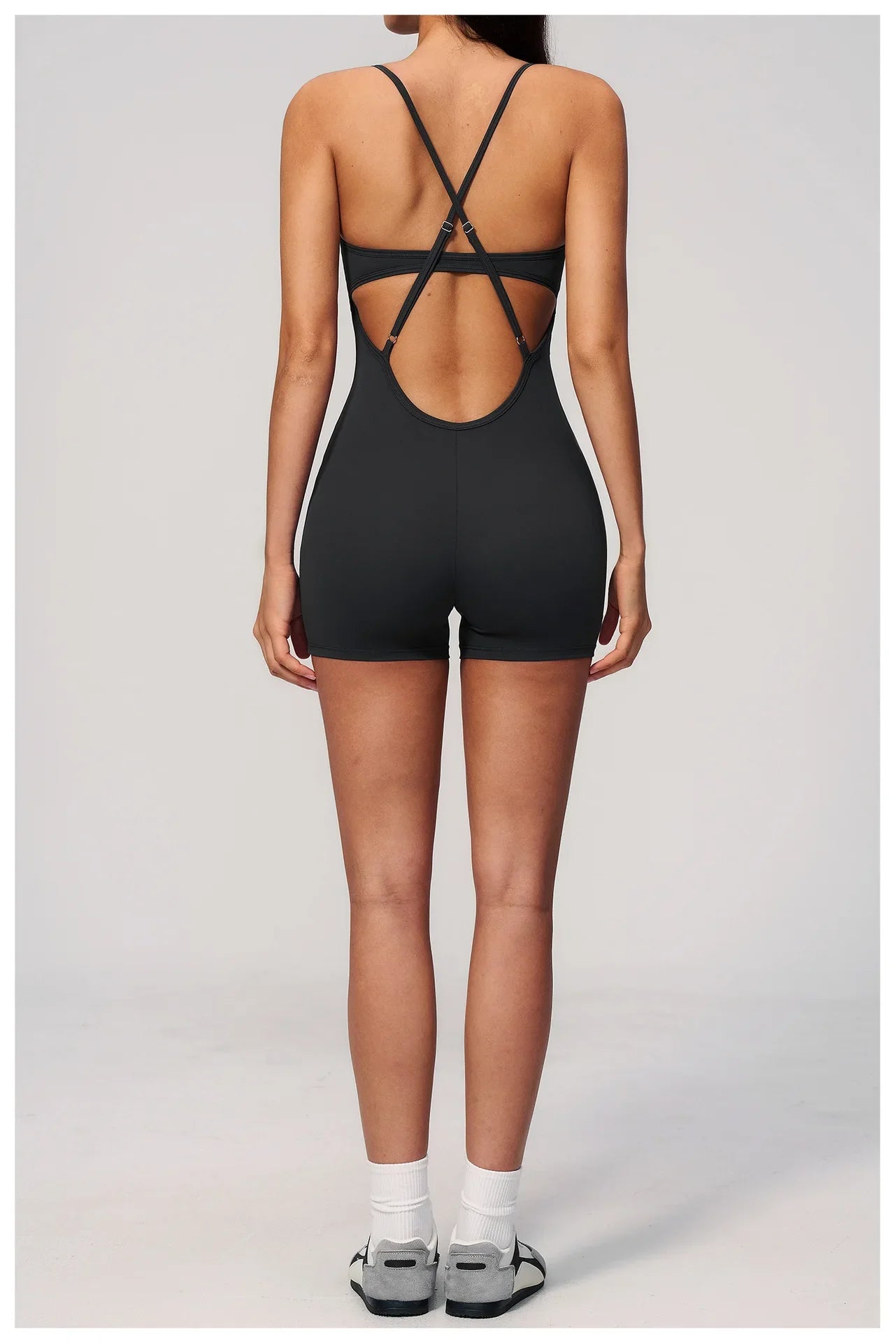New Cross Back Yoga Jumpsuit Women Tight Sleeveless Hollow Out Sports One Piece Suit Butt-Lifting Shorts Fitness Bodysuits