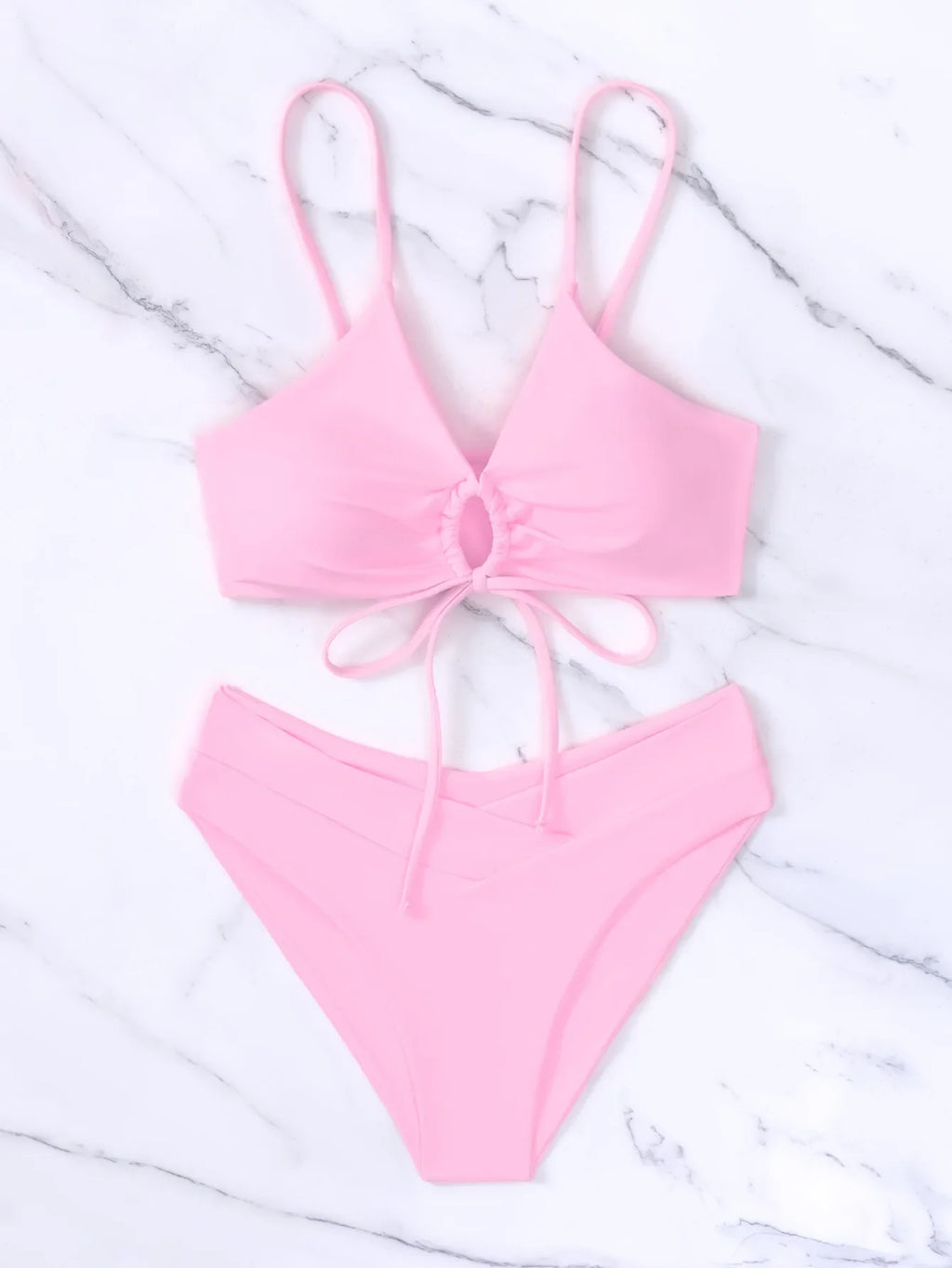 New Women's Swimsuit High Waist Two Piece Bikini Set Hollow Out V-neck Bandage Cross Backless Beach Swimwear Summer Bathing Suit