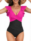 2026 Sexy Ruffle Swimsuit One Piece V-neck Drawstring Swimwear Women Bathers Bathing Swimming Swim Suit Female Beachwear XXL